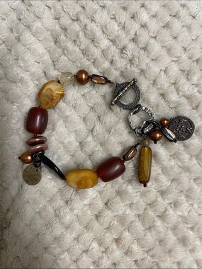Silpada Sterling toggle precious stone/amber/pearl Women's Bracelet